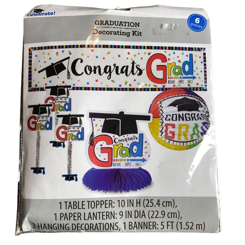 NEW Graduation Table Topper Paper Lantern Banner Celebrate Decorate Kit‎ 6 Items